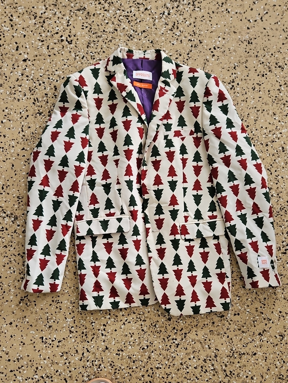 OppoSuits White Blazer with Red and Green Tree Print